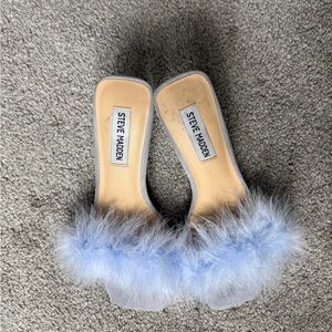 Steve Madden Blue Fluffy Mules